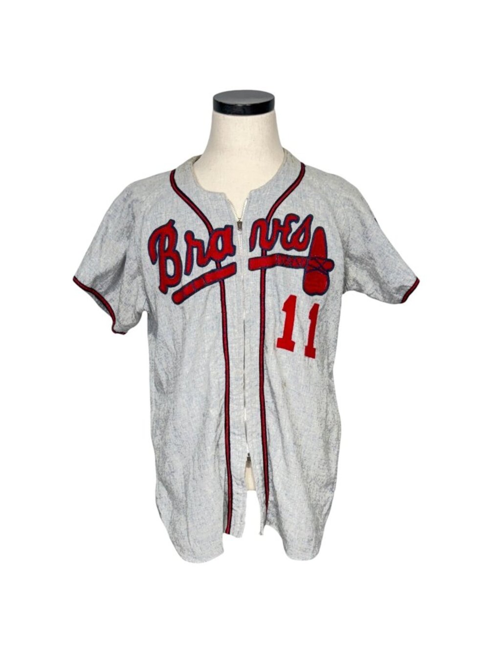 Vintage 1950s Dodge Davis Braves Flannel Baseball Jersey Size 42 Rare Grey Red